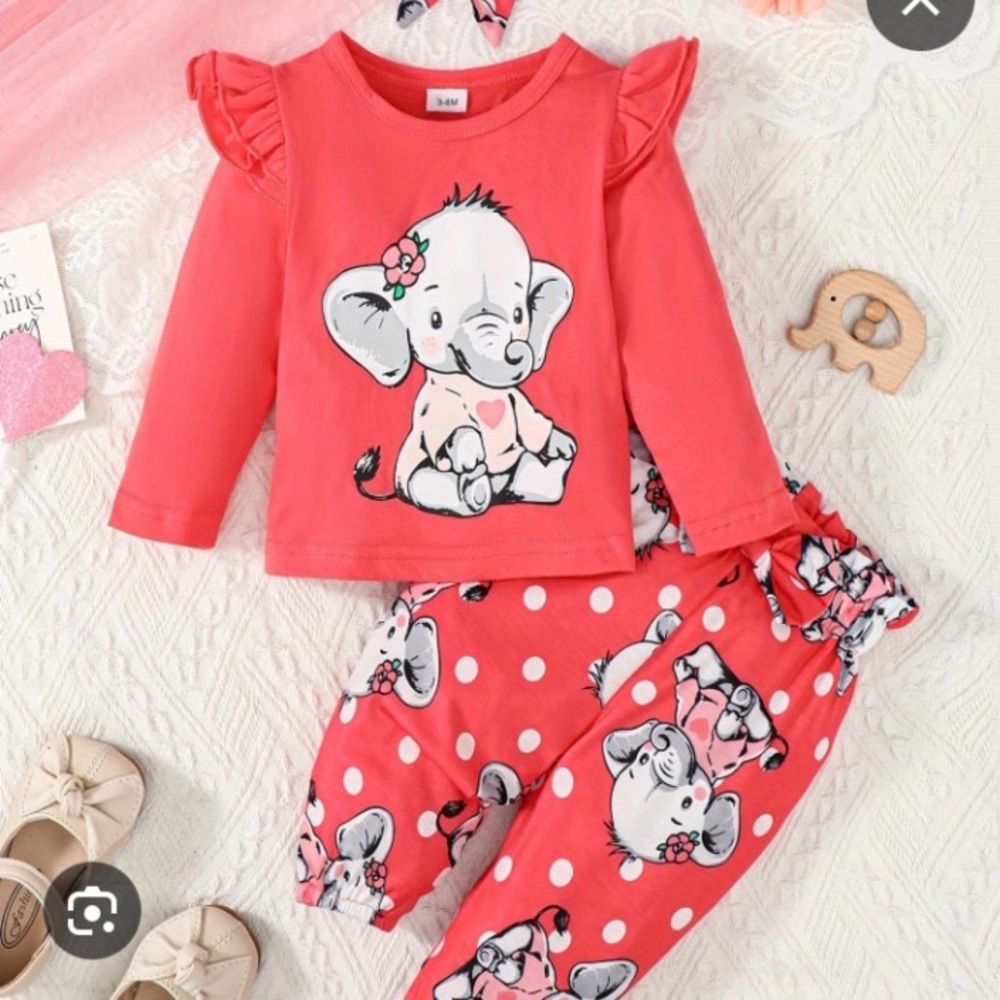Patpat Baby Girls Elephant Print Long Sleeves sweatshirt and Casual Pants Set
